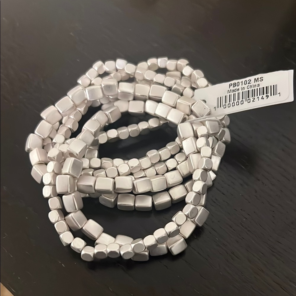 Silver Beaded Stretch Bracelet Set